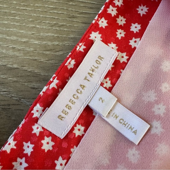 Rebecca Taylor Silk Blend Red Malia Floral V Neck Twist Tank Blouse Top Sz 2 - Picture 8 of 12